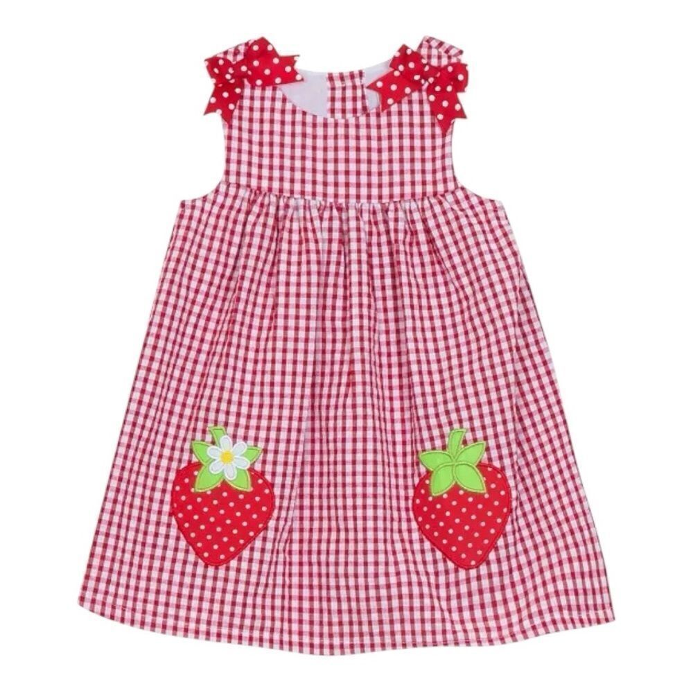 NWT Rare Editions 2PC Baby Girl Gingham Strawberry Dress & Diaper Cover Size 24M